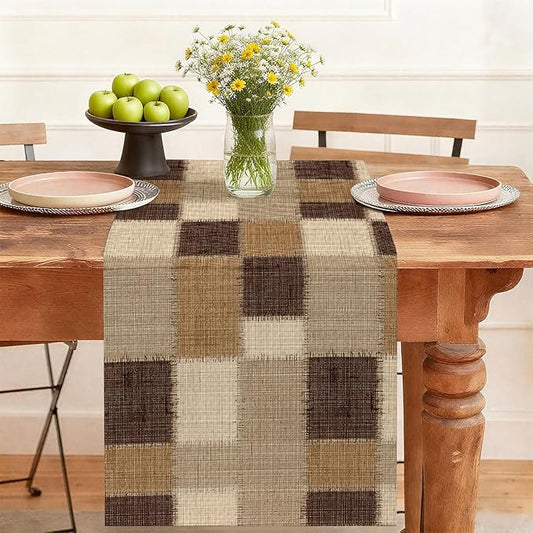 Linen Plaid Table Runner,Dining Decor for Kitchen Coffee Table Family Dinners Holiday Parties Wedding Events Decor(13x72 inch)