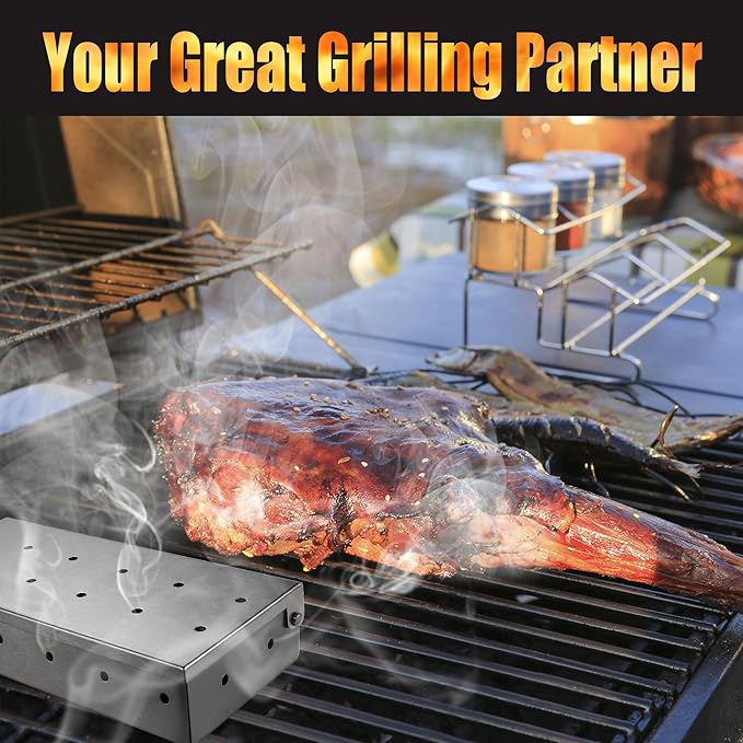 GRILLART Grill Smoker Box for Gas Grilling & All Grills, Thicker Stainless Steel Wood Chip Smoker Boxes Heavy Duty, Smoking Box Grill Accessories for Outdoor Grill, Grilling Gifts for Men