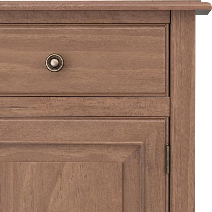 SIMPLIHOME Connaught 40" Solid Wood Cabinet in Medium Saddle Brown | Traditional slim entryway and living room organizer for hats, gloves, shoes and keys with space-saving storage design.