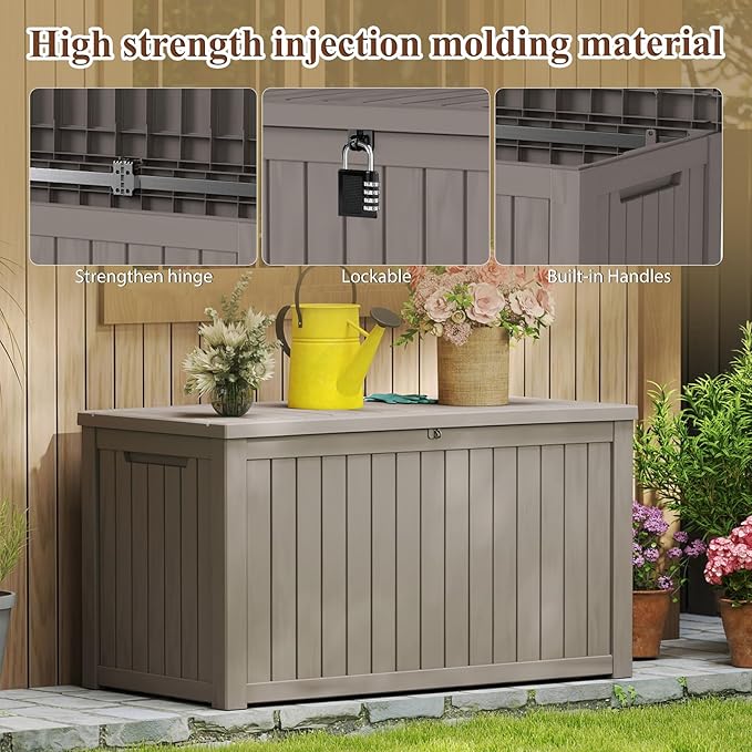 FEFLO 180 Gallon Waterproof Resin Outdoor Storage Box, Lockable & UV Resistant Patio Deck Boxes, Outside Storage for Patio Cushions, Pool Toys, Garden Tools & Package Delivery, Brown