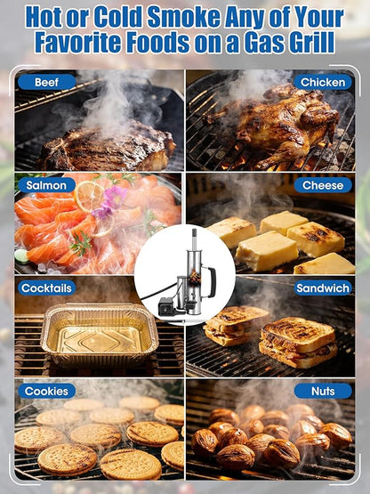 Upgrade Cold Smoker Generator, Smoke Tube for Pellet Smoker for Gas Grilling, Cordless Electric Cold/Hot Smoker Generator: Fit Over 90% of Gas and Pellet Grill, Suitable for all Seasons, Gifts for Men
