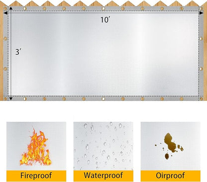 Heat Shield Behind Grill Silver Fireproof Cover and Screen Protect Deck Railing from Grill Heat Shield for Wood Stove, 3’x10’ Wall Protector for Fridge Waterproof BBQ Mat UV Resistant Privacy Screen