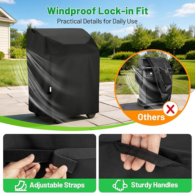 32 Inch Grill Cover, Heavy Duty BBQ Gas Grill Cover for Outdoor, All Weather Waterproof UV Protection, Fits 2 Burner Grills with Folded Shelves, Fits Weber, Nexgrill, Char-Broil