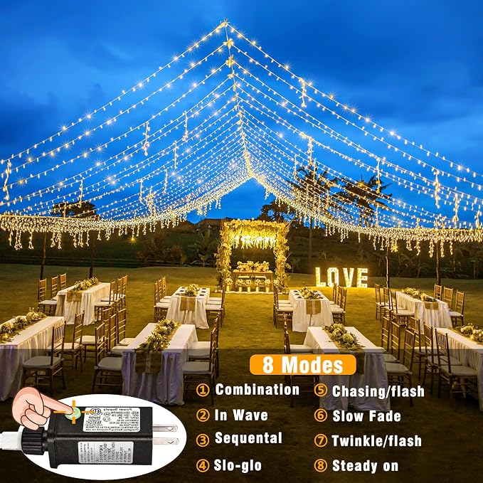 165FT 500 LED Christmas Lights Outdoor Indoor, Connectable Warm White String Lights 8 Modes Clear Wire Waterproof Plug in Twinkle Fairy Light for Classroom Wedding Tree Bedroom Decorations