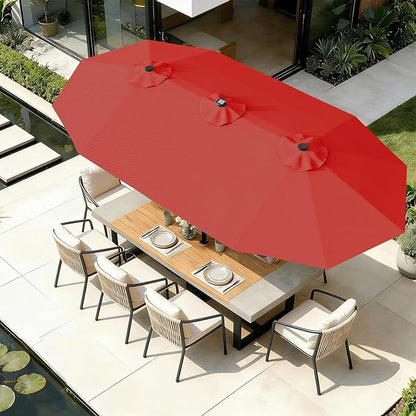 AreShark 13 FT Patio Umbrella with Solar Lights, Double-Sided Outdoor Table Umbrellas with Crank, Large Rectangular Market Umbrella for Porch, Lawn, Pool, Backyard, Red