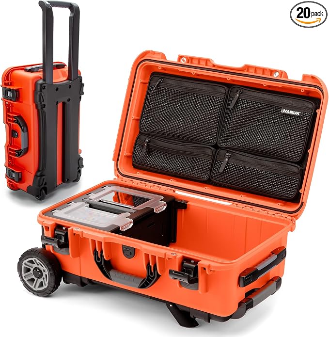 NANUK Trail 30 – 28.5L (7.5-Gallon) Waterproof Storage Box – Wheeled and Modular Cargo Case for Camping, Fishing, Hunting & Outdoor Storage - Dustproof and Impact Resistant (22" x 14" x 9") – Orange