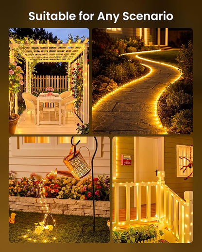 Minetom 2 Pack Solar Fairy Lights, Total 66 FT 200 LED Solar String Lights Outdoor Waterproof with 8 Modes, Christmas Lights for Outside Patio Fence Party Garden Yard Holiday Tree Decor (Warm White)