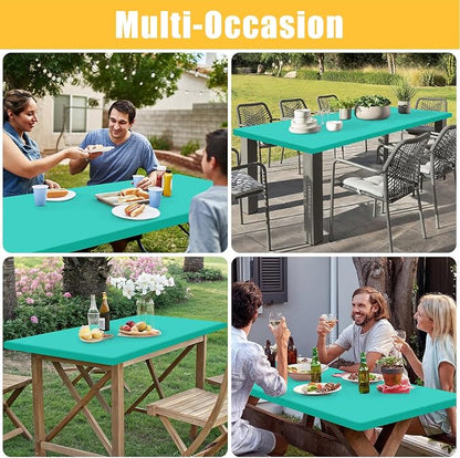 Rectangle Table Cloth, Waterproof Elastic Fitted Tablecloth for 6 Foot Folding Tables, Washable Polyester Tablecloths for Picnic, Camping, Outdoor (Aqua, 30"x72")
