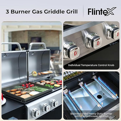 Flintex Propane Gas and Charcoal Grill Combo with Griddle Pan & Porcelain-Enameled Cast Iron Grates, Dual Fuel BBQ Grill for Outdoor Events & Backyard Barbecue, 720 SQIN Cooking Area