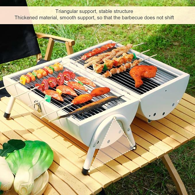 Duplex Grill, Villa Patio Grill Outdoor Camping Picnic Charcoal Braised Grill Home Smokeless Barbecue Large Duplex American Bbq(White (With Baking Sheet))