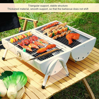 Duplex Grill, Villa Patio Grill Outdoor Camping Picnic Charcoal Braised Grill Home Smokeless Barbecue Large Duplex American Bbq(White (With Baking Sheet))