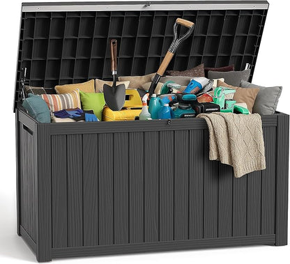 PatioZen 280 Gallon Large Deck Box,Resin Outdoor Storage Box with Lockable for Patio Furniture, Garden Tools Waterproof Outside Storage Box, Black