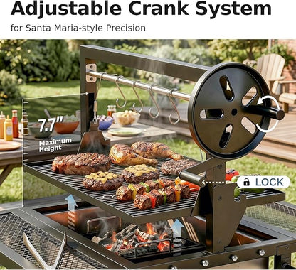 MFSTUDIO Santa Maria Grill, Charcoal & Wood BBQ Grill with Adjustable Height & Dual Porcelain-Enameled Charcoal Trays, Large Outdoor Open Fire Grill for Backyard, 666 SQ.IN. Cooking Area