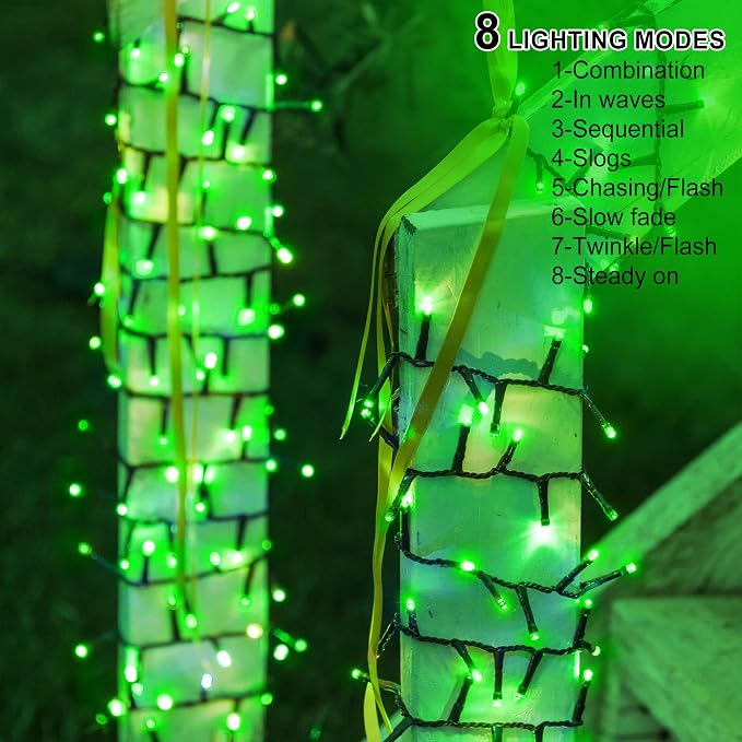 kemooie 500 LED Green St. Patrick's Day Lights, 164 FT Waterproof Fairy String Lights with 8 Modes & Memory Function, Plug in Outdoor String Light for Xmas Garden Balcony St. Patrick's Day Decor