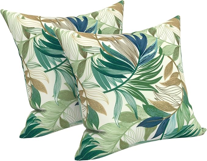 LVTXIII Outdoor Pillow Covers 20x20 Inch, 2 Pack Large Square Throw Pillow Cases, Fade-Resistant Cushion Covers for Patio Furniture Sofa, Garden Porch, Lush Leaf Green