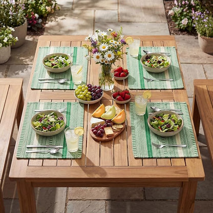 Artoid Mode Emerald Farmhouse Woven Braided Stripe Placemats Set of 6,12x18 Inch Seasonal Holiday Table Mats Party Kitchen Dining Decoration
