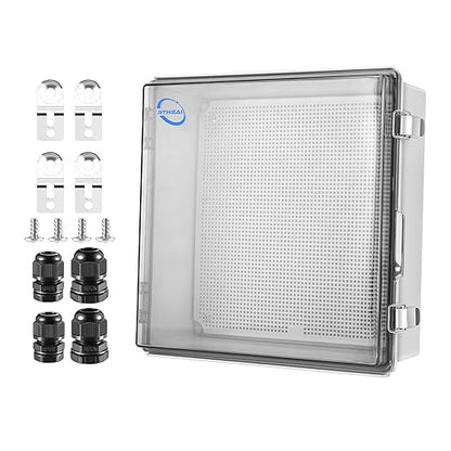 RTHIEAI Waterproof Outdoor IP67 Junction Box (13"x13"x5.1") with Mounting Plate, Hinged Clear Cover and Wall Brackets - Weatherproof ABS Plastic Electrical Enclosure for DIY Projects (330x330x130mm)