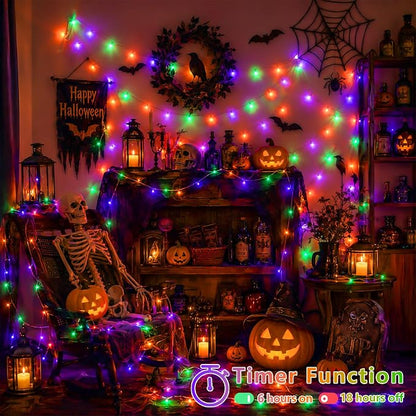 YEGUO 165ft 500 LED Halloween String Lights, Clear Wire Christmas String Lights Indoor, 8 Modes Twinkle Tree Lights Plug in with Timer Memory(Orange Purple and Green)