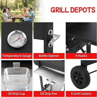 Propane Gas Grill, 3 Burner BBQ Grill with Folding Side Tables, 30,000 BTU Outdoor Grill with Wheels, 252 sq.in Cooking Area, Cast Iron Grates + Stainless Steel Griddle