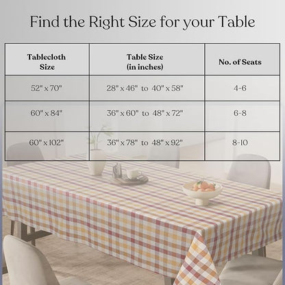 Gingham Check Tablecloth 60x102 Inch, 100% Cotton, Reusable Dining Table Cover for Rustic Decor, Parties, Gatherings, Weddings - Burgundy Wine, Brown, Mustard Yellow, Natural