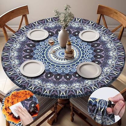 opstellen Fitted Round Tablecloth Waterproof Table Cloth Vinyl Indoor Outdoor Circle Cover for 36-44" Tables Dining Kitchen Apartment Home Party Gear Gifts Summer Fall Patio Picnic Camping Essentials