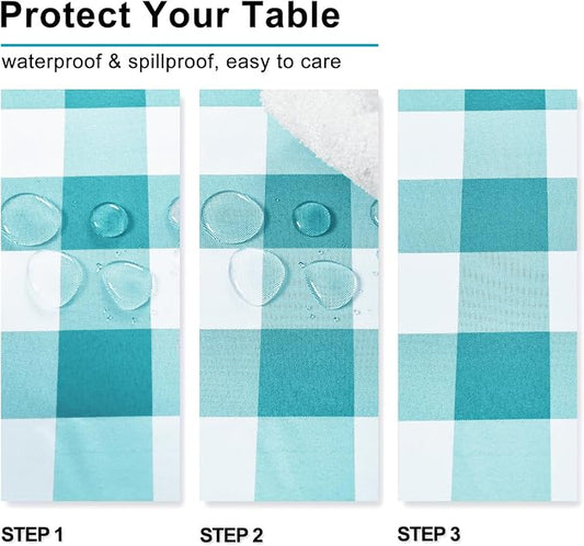 Hiasan Checkered Square Tablecloth - Stain Resistant, Waterproof and Wrinkle Resistant Washable Table Cloth for Dining Room and Outdoor Use, 54 x 54 Inch, Turquoise and White Gingham Pattern