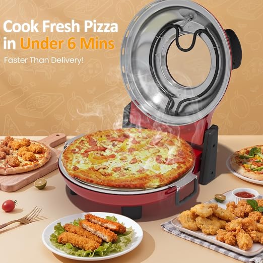Pizza Oven Indoor Outdoor: Heats up to 770℉, Up to 12" Electric Countertop Pizza Maker with Viewing Window, Dual Temp Control Knob, Portable Pizza Cooker Warmer, Pizza Stone, Pizza Peel