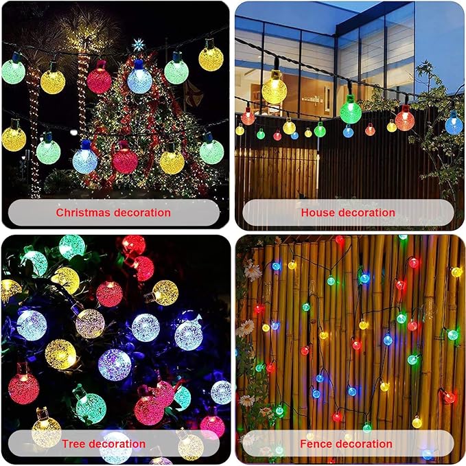 Outdoor Solar Lights, 50LED 23Ft Waterproof Auto Crystal Globe Lights | Waterproof solar garden multicolor lights with 8 modes, auto on/off decor for garden, patio, yard, wedding & party