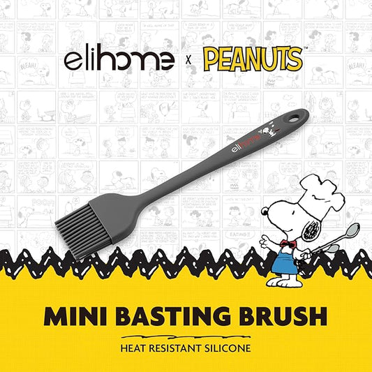 Elihome × Peanuts Silicone Basting Brush (8.75”) – Heat Resistant to 600°F, Food-Grade Platinum Silicone, Seamless 1-Piece Design, Non-Stick Safe, Dishwasher Safe, Dark Grey