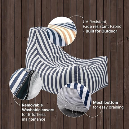 Jaxx Juniper Outdoor Bean Bag Patio Chair & Poolside Lounge, Navy Striped