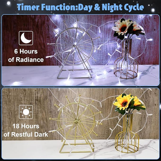 cshare String Lights Outdoor Waterproof 9.8ft 30 LED, Cool White Fairy Lights Battery Operated with Timer Clear Wire for Indoor & Outdoor Decorations Garland Party Garden