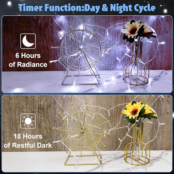cshare String Lights Outdoor Waterproof 9.8ft 30 LED, Cool White Fairy Lights Battery Operated with Timer Clear Wire for Indoor & Outdoor Decorations Garland Party 2 Packs