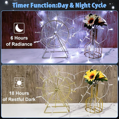 cshare String Lights Outdoor Waterproof 9.8ft 30 LED, Cool White Fairy Lights Battery Operated with Timer Clear Wire for Indoor & Outdoor Decorations Garland Party 2 Packs