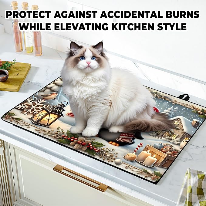 Christmas Stove Top Cover Snowman Stove Top Cover for Home Decoration Kitchen Pad Non-Stick Washable Cooktop Covers Countertop Protector Keep Stove Clean 28"x20" (Snowman)