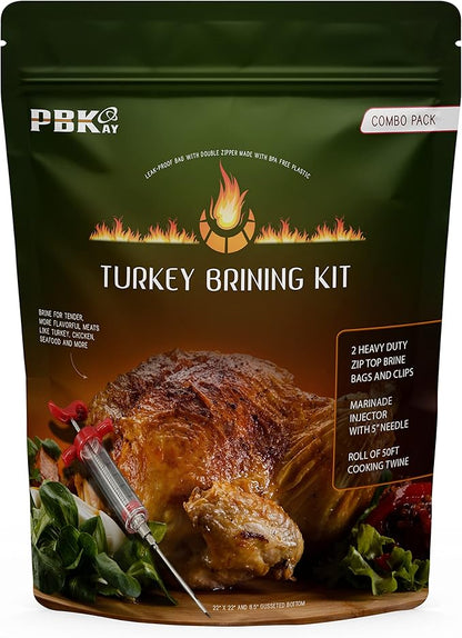 Large Turkey Brine Bags, Combo Pack - Marinade Injector - Roll cooking Twine - XL Heavy Duty Leakproof, Food grade BPA free