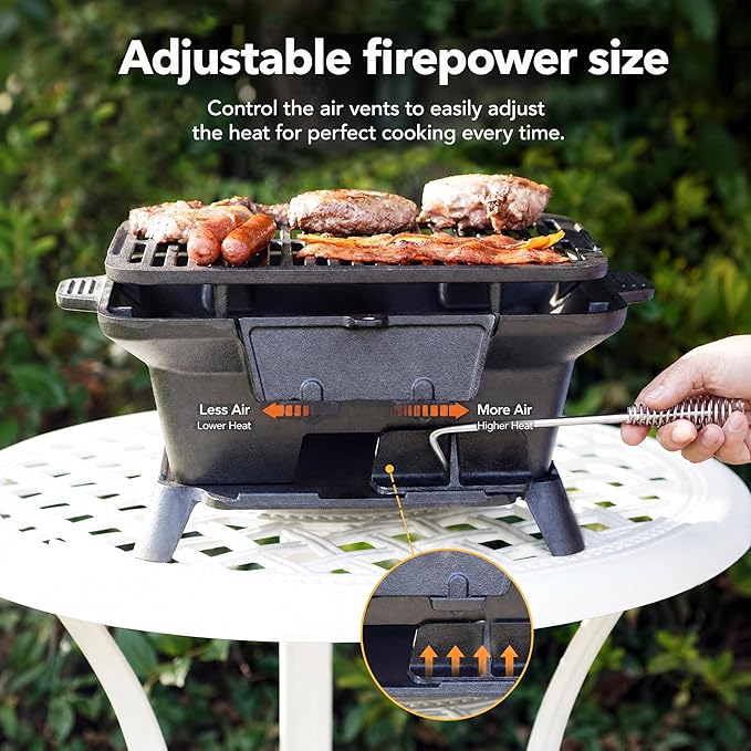 Cast Iron Hibachi Grill Outdoor, Japanese Yakitori Grill for Camping, Small Portable Charcoal Hibachi Grills, Cast Iron, with Double-Sided Grate, for Indoor Outdoor BBQ (1, No handle)