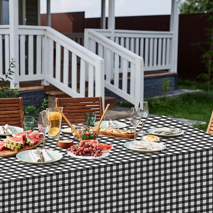 6Pcs Black and White Gingham Tablecloth Decorations, Disposable Plastic Black Checkered Tablecloth Buffalo Plaid Table Cover for Baby Shower Bridal Wedding Birthday Party Supplies,54 x 108 Inch