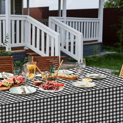 6Pcs Black and White Gingham Tablecloth Decorations, Disposable Plastic Black Checkered Tablecloth Buffalo Plaid Table Cover for Baby Shower Bridal Wedding Birthday Party Supplies,54 x 108 Inch
