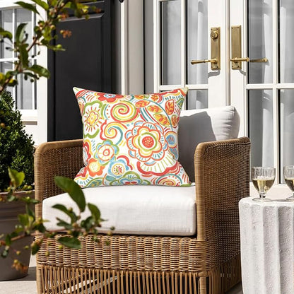 LVTXIII 2 Pack Outdoor Pillow Covers ONLY 18x18 Inch, Water-Repellent Square Decorative Cushion Covers for Patio Furniture, Garden, Sofa, Flower Multi