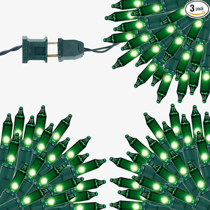 3 Sets Christmas Lights, 150 Count 33 FT Each Mini String Lights, Green Wire Fairy Lights, 120V UL Certified Connectable St Patricks Day Light for Holiday Winter Patio Party Outdoor Decoration, Green