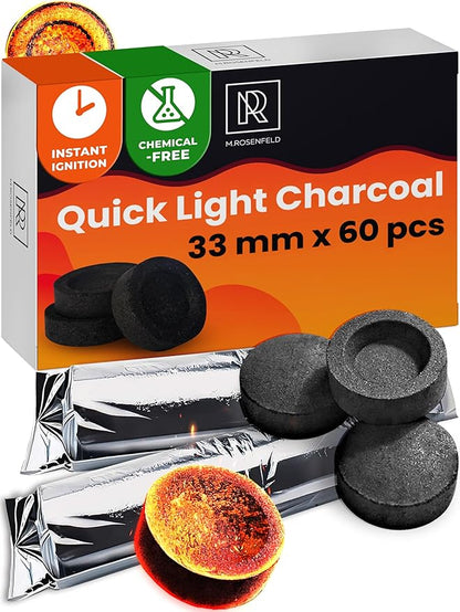 Charcoal Discs to Burn Incense - 60 pcs Charcoal for Incense Burning - 33 mm Most Quick Light Coals Tablets by M. Rosenfeld - 33 mm Resin Burner Rolls – Pack of 60 Instant Fire Coal Tablets
