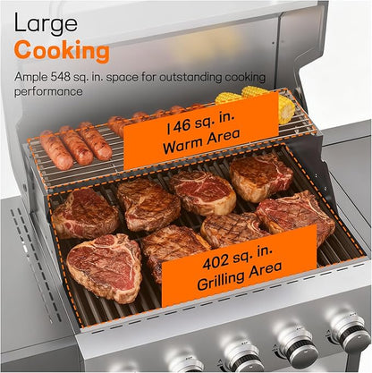 Veralune 5 Burner Propane Gas Grill with Side Burner, 5 Burner Outdoor Cooking Grill, BBQ Gas Grill, 68,000 BTU Heavy-Duty, Stainless Steel, Electronic Ignition System, Built-in Thermometer