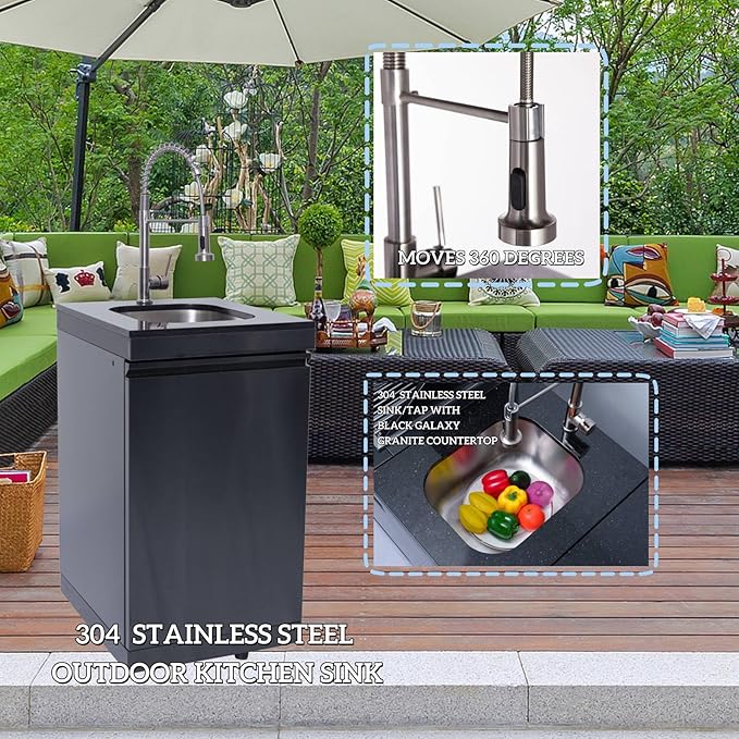 6 Burner Outdoor Kitchen Island with Grill, 85000 BTU Deluxe Stainless Steel Modular Outdoor Kitchen, Gas Propane BBQ Island with Refrigerator, Sink, Rotisserie, 85"W, Black
