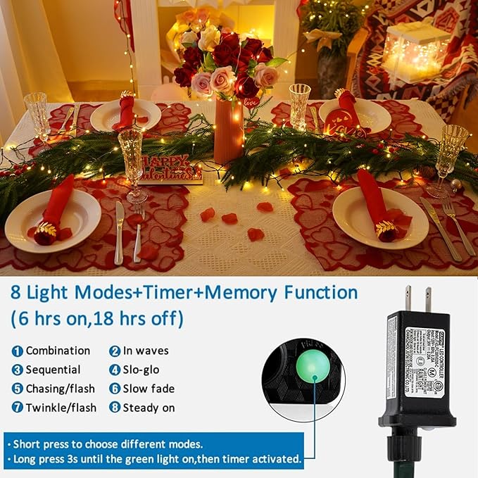 YEGUO 165ft 500 LED String Lights Outdoor Waterproof, Warm White Christmas Lights Indoor, 8 Modes Green Wire Twinkle Xmas Tree Lights Plug in with Memory Timer
