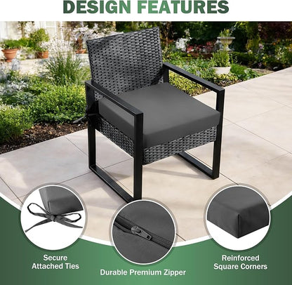 Outdoor Chair Cushions Set of 2, 22x22x3 Inch Waterproof & Fade Resistant Patio Furniture Seat Cushions with Ties, Square Outdoor Dining Chair Cushions for Lawn, Garden, Deck & Yard, Dark Grey
