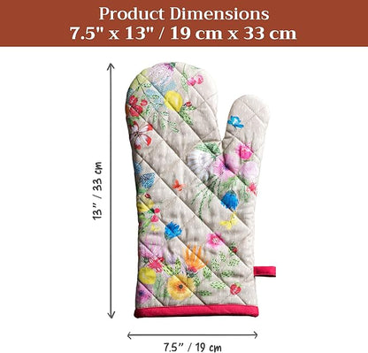 Maison d'Hermine Oven Gloves 100% Cotton Oven Mitt 7" x 13" with Loop Heat Resistant BBQ Cooking Gloves Baking Grilling Kitchen Hotel Home Farmhouse Spring Summer (Pack of 1, Jardin D'Ete - Fog)