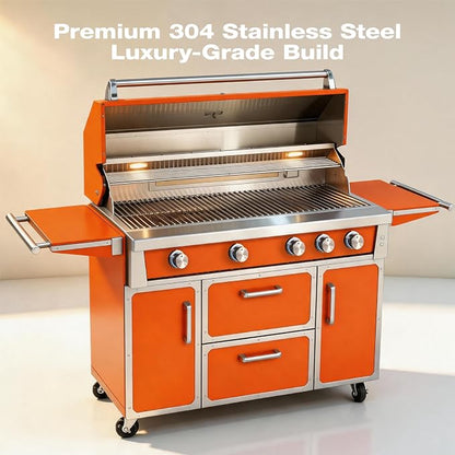 LPG 4 Cast Burners Outdoor Kitchen Grill Island, 99,000 BTU, Orange Painting