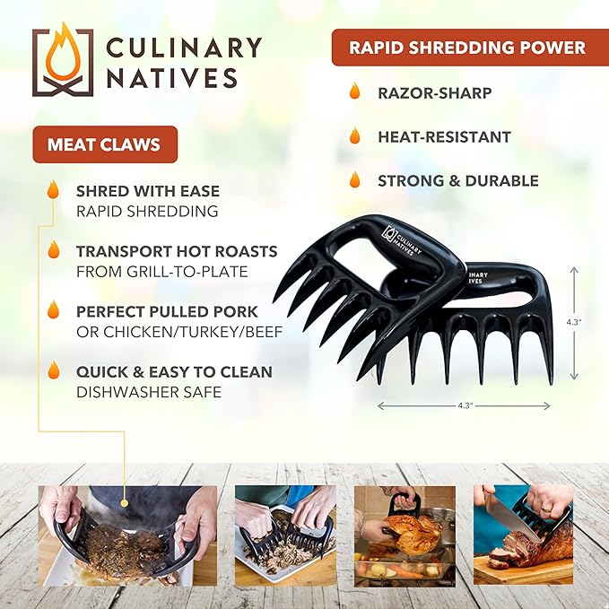 Ultimate 5-Piece BBQ Gift Kit | Smoker Gloves, Meat Claws, Instant-Read Thermometer, Timer & Brush | No.1 Heatproof Silicone Smoker Mitts & Pulled Pork Claws for Barbecue, Grilling, Smoking, Shredding