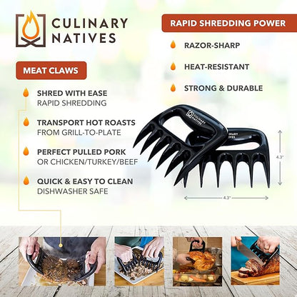 Ultimate 5-Piece BBQ Gift Kit | Smoker Gloves, Meat Claws, Instant-Read Thermometer, Timer & Brush | No.1 Heatproof Silicone Smoker Mitts & Pulled Pork Claws for Barbecue, Grilling, Smoking, Shredding