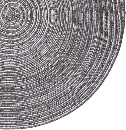 SHACOS Round Placemats Set of 4 Round Braided Placemats 15 inch Cotton Polyester Woven Table Placemats for Dining Table Holiday Party (Black Grey, 4)
